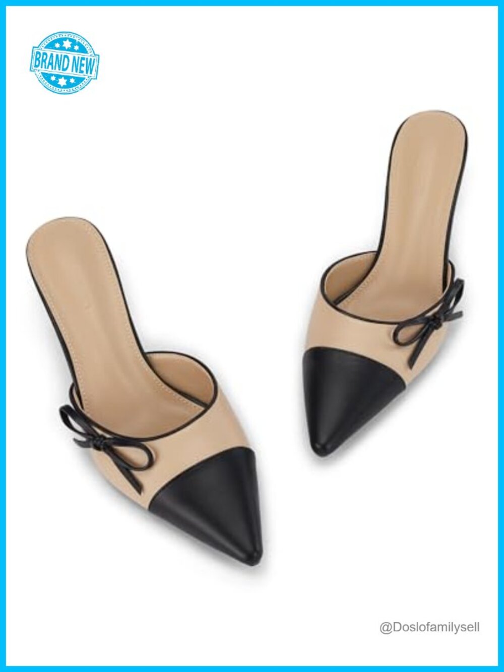 Kitten Heel Mules Pointed Toe Slip On Two Tone Bow Decor Dress Pumps